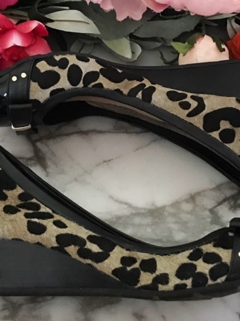 Cole Haan Leopard Calf Hair Bow Leather Wedge Pump